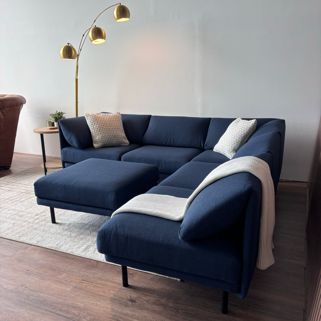 Burrow Field 6-Piece Modular Sectional + Ottoman — Navy Blue