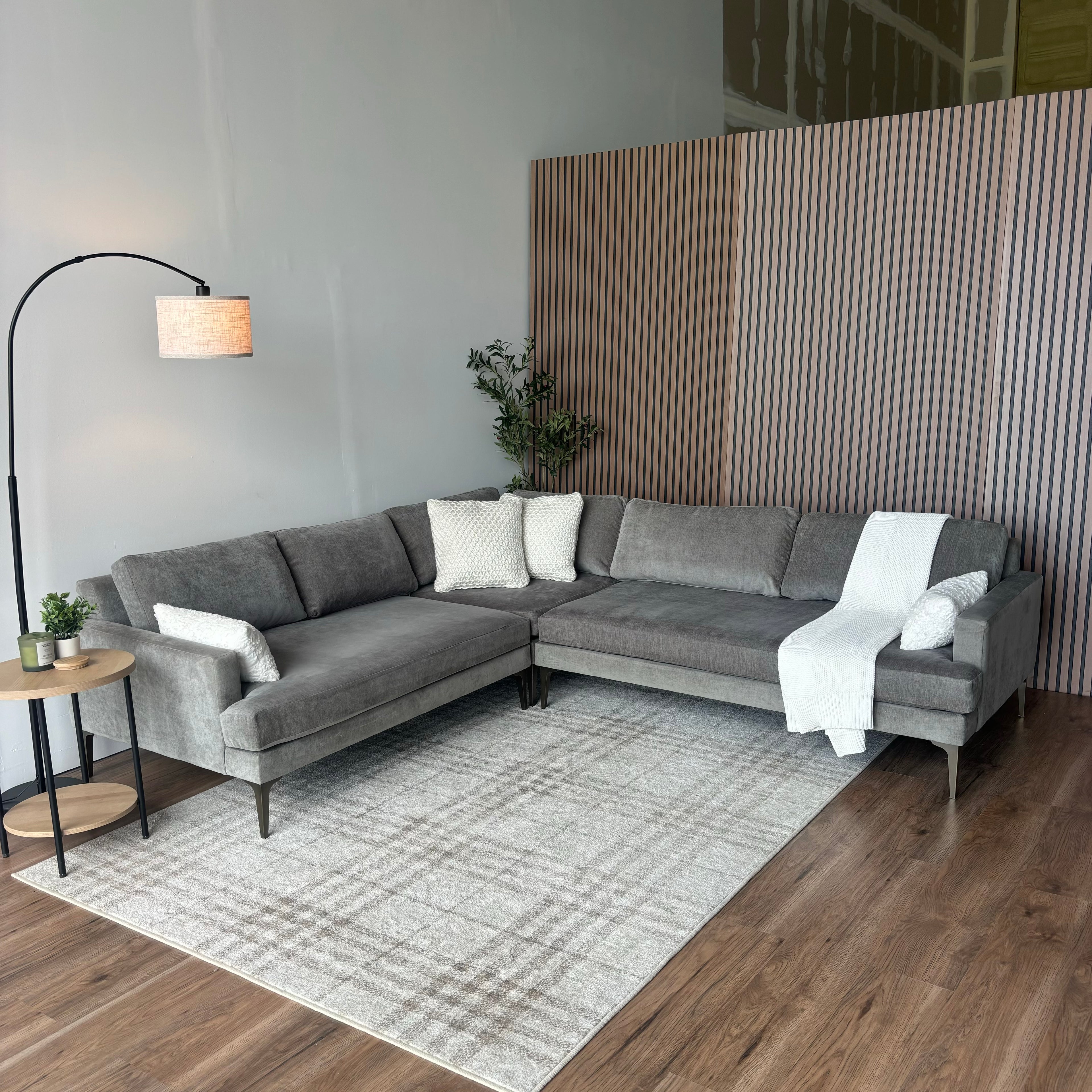 West Elm Andes 3-Piece Sectional — Mineral Gray Velvet