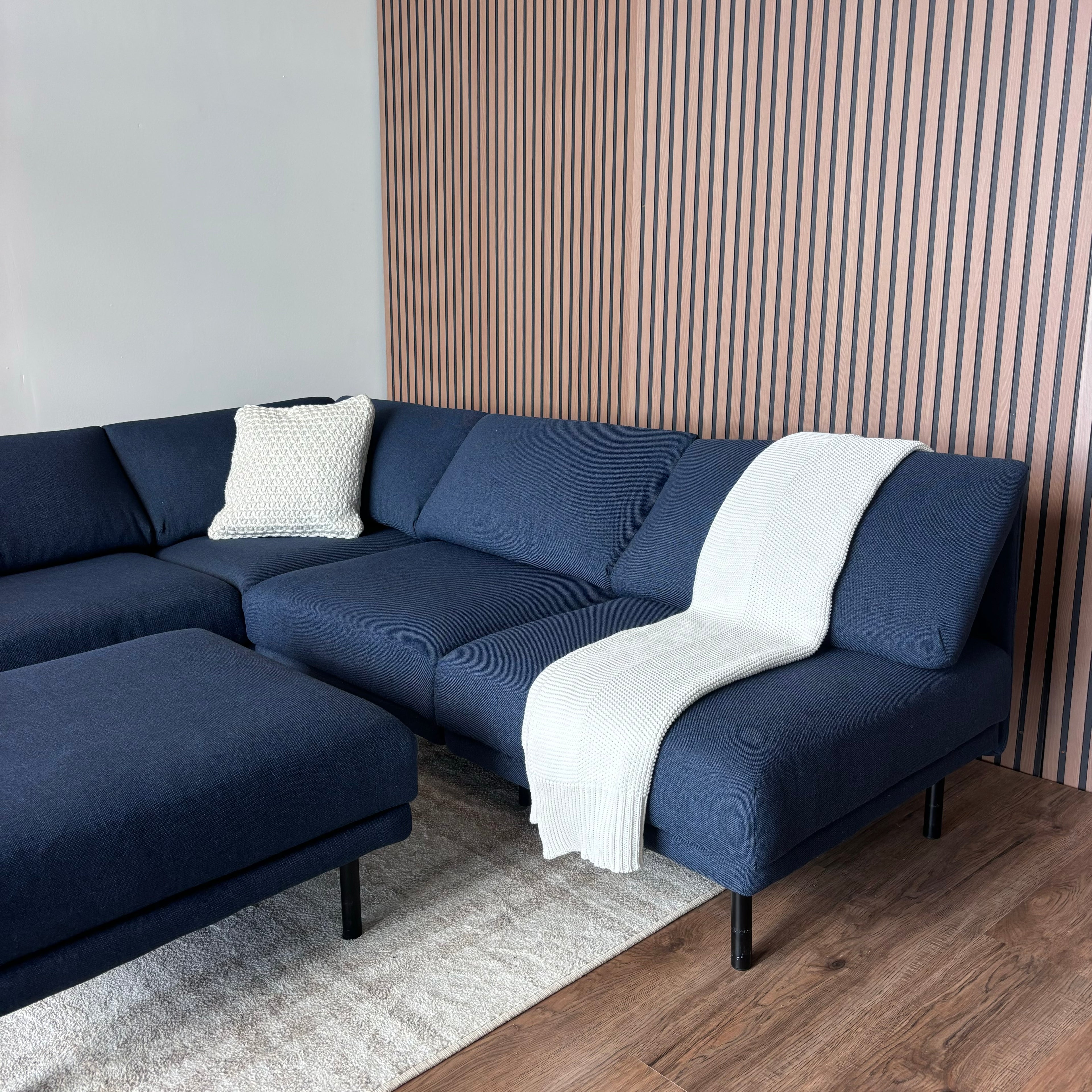 Burrow Field 6-Piece Modular Sectional + Ottoman — Navy Blue