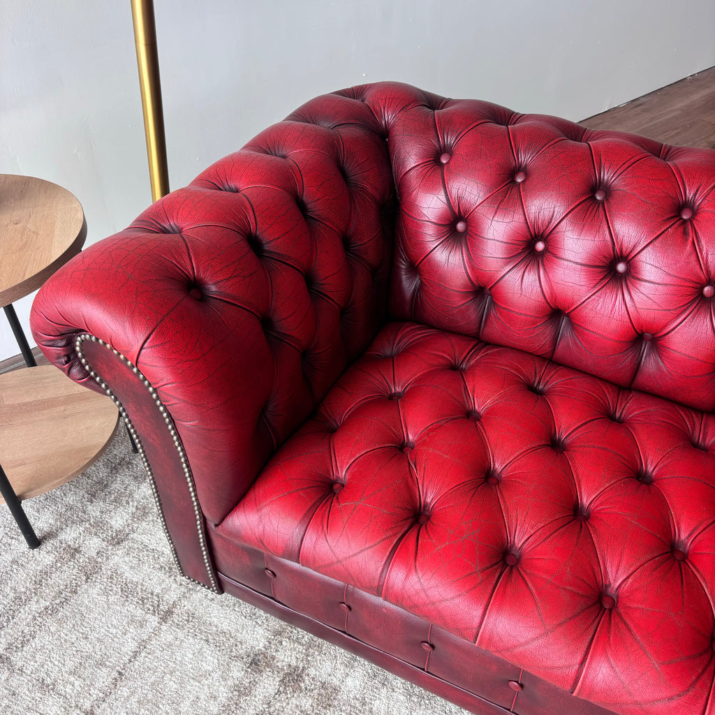 Vintage Tufted Leather Chesterfield Sofa in Burgundy