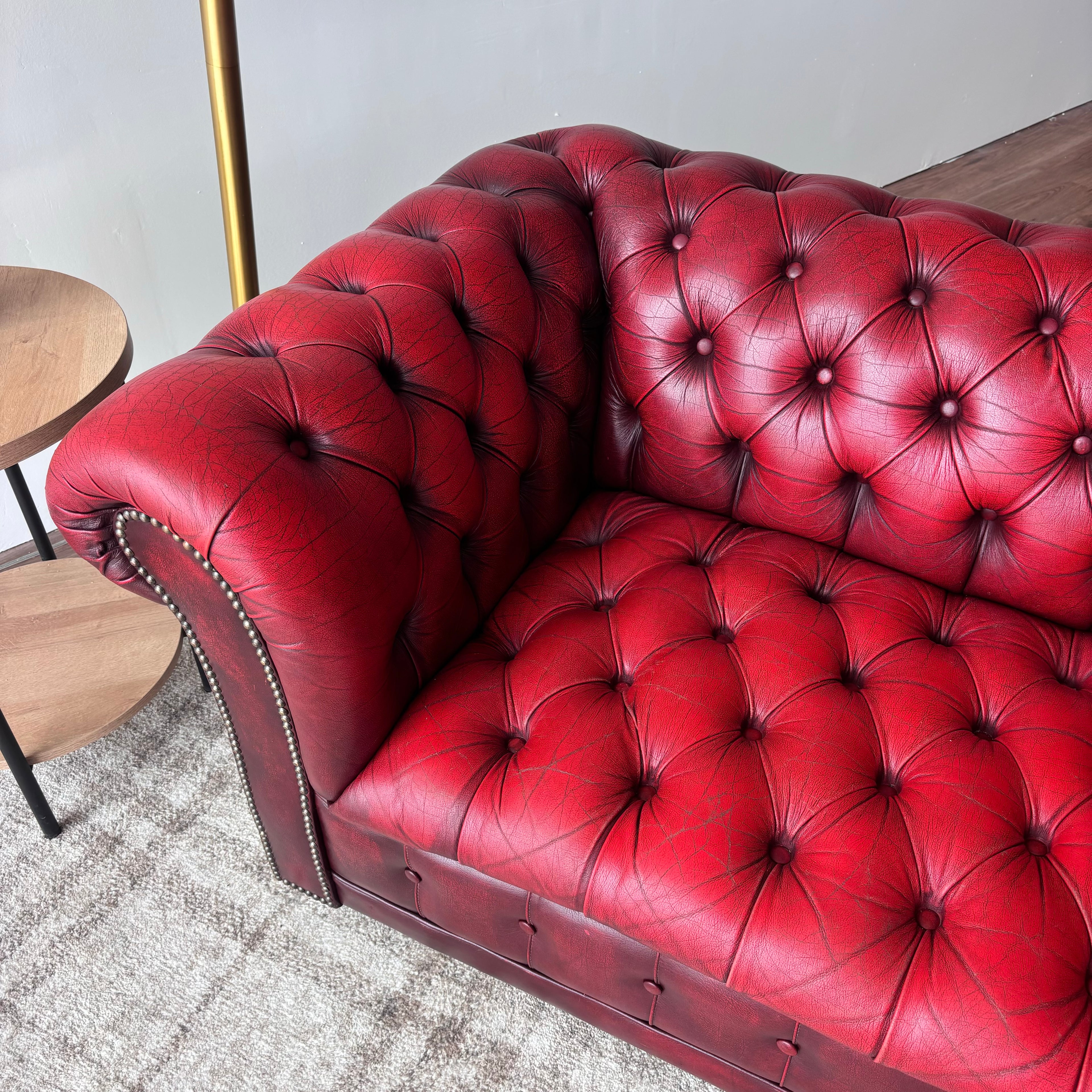 Vintage Tufted Leather Chesterfield Sofa in Burgundy
