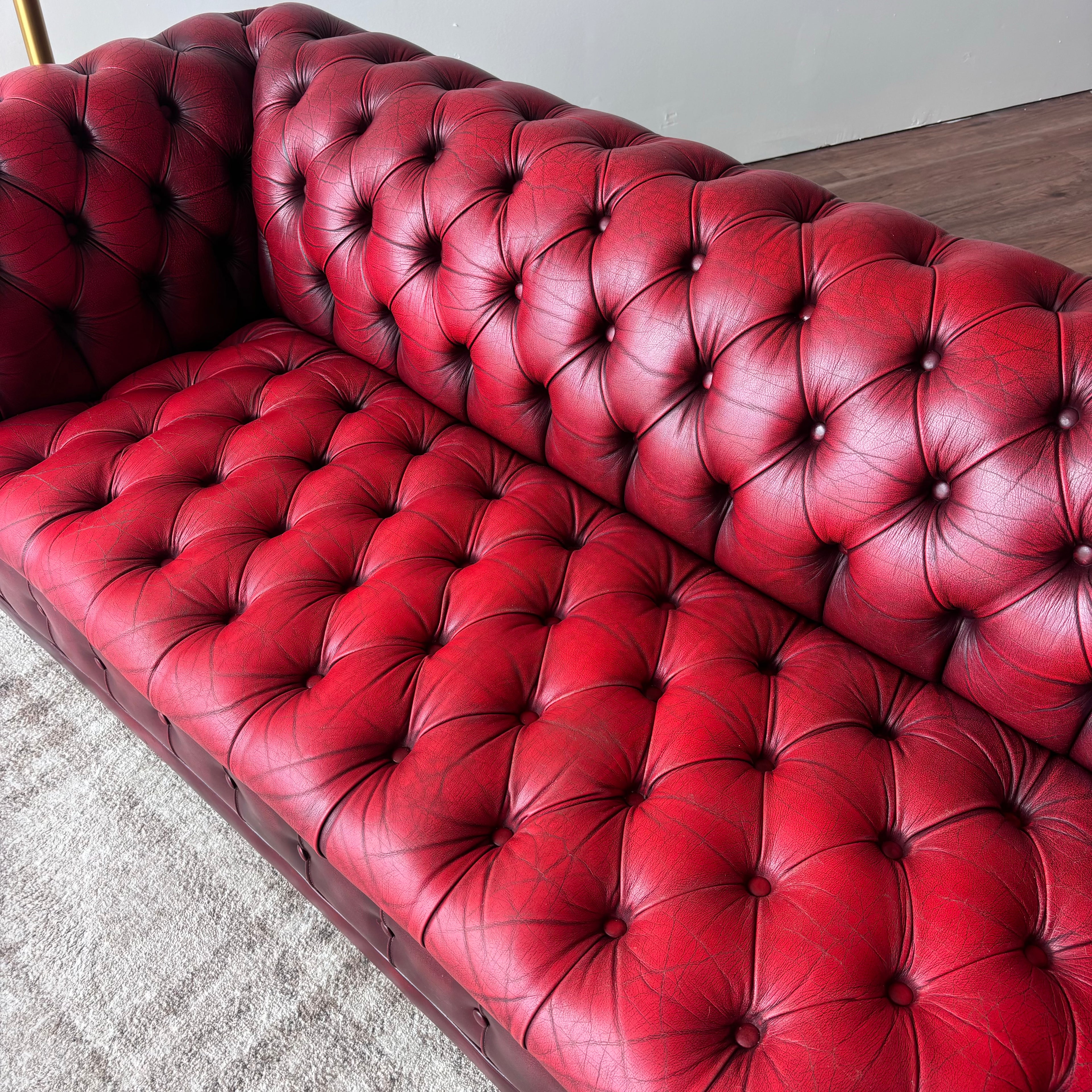 Vintage Tufted Leather Chesterfield Sofa in Burgundy