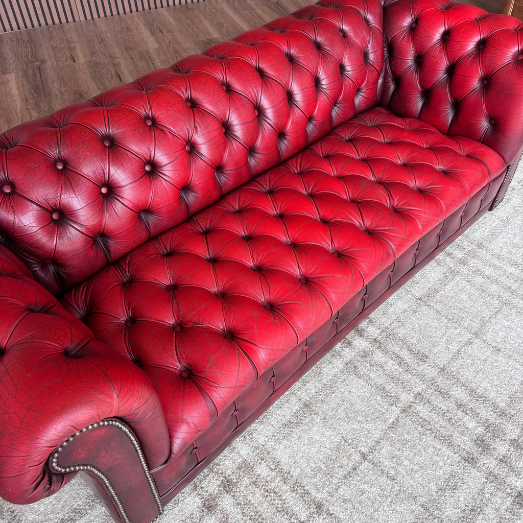 Vintage Tufted Leather Chesterfield Sofa in Burgundy