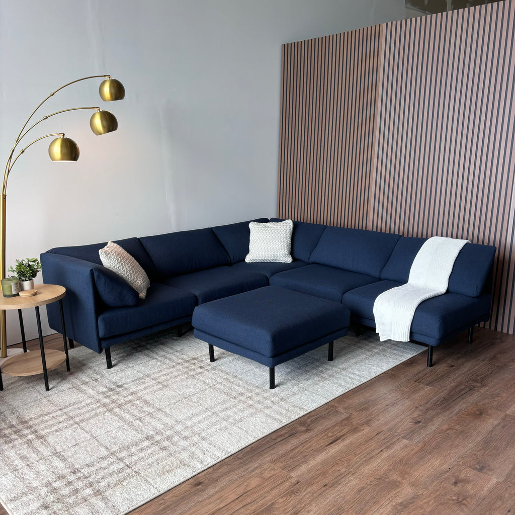 Burrow Field 6-Piece Modular Sectional + Ottoman — Navy Blue