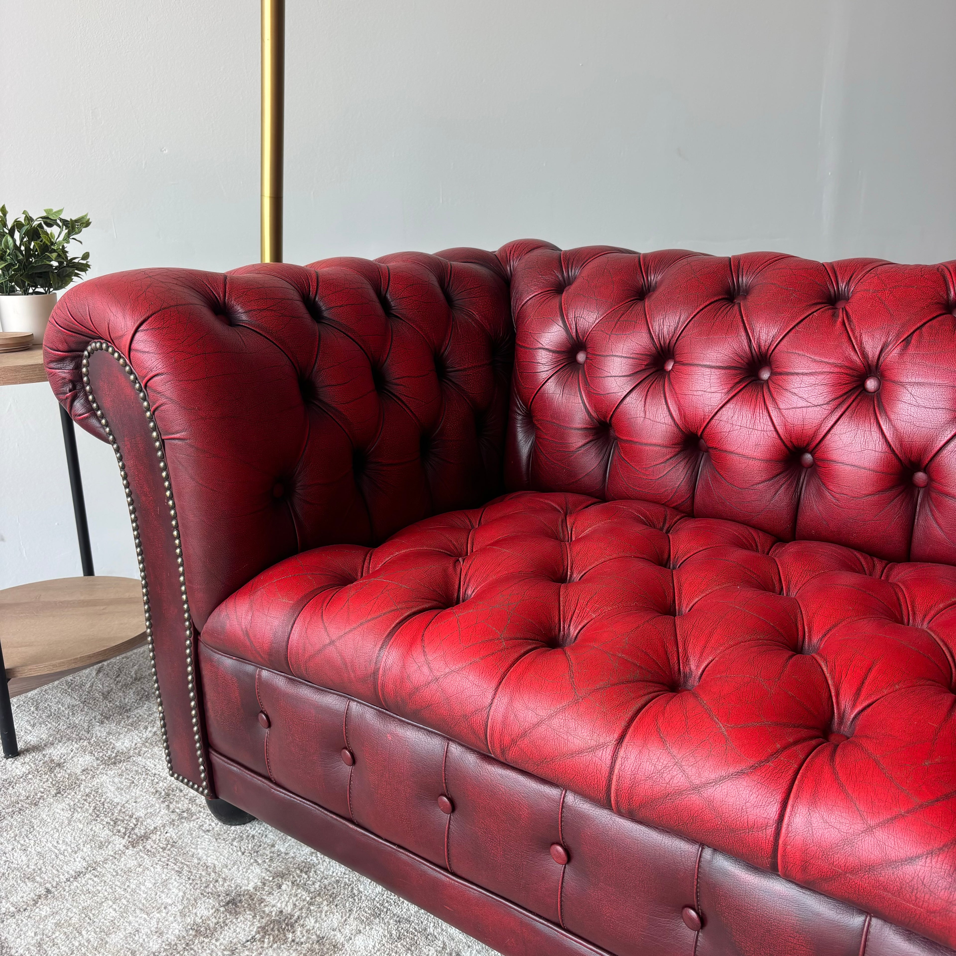 Vintage Tufted Leather Chesterfield Sofa in Burgundy