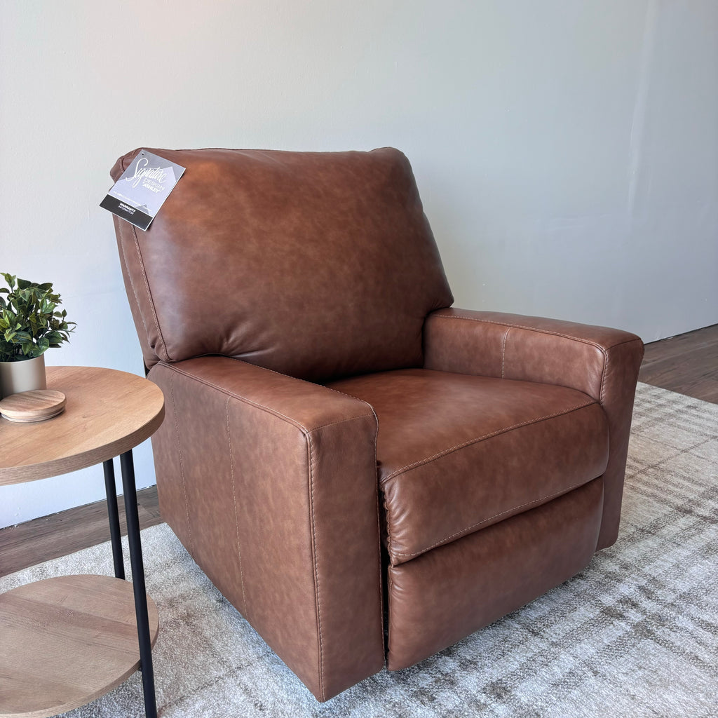 Ashley Bolsena Leather Rocker Recliner — Caramel Brown